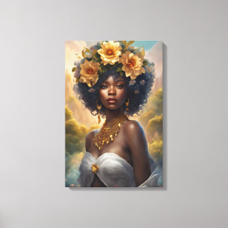 Black Goddess in Flower Garden Canvas Print