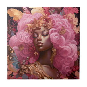Black Goddess In Pink and Gold Tile