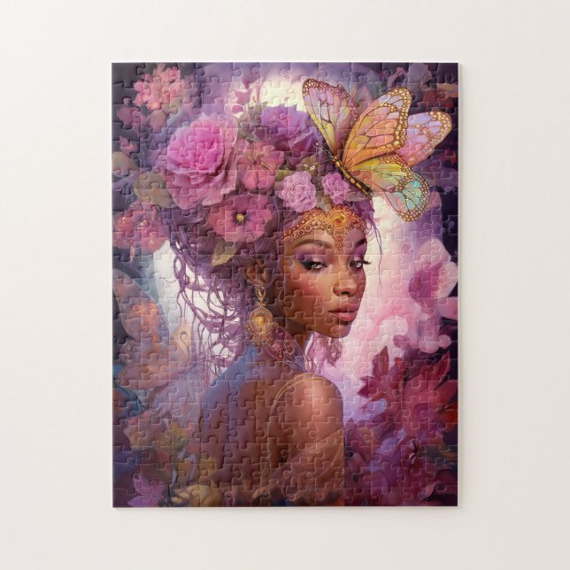 Black Goddess Pink Purple Fantasy Art Jigsaw Puzzle (Vertical)