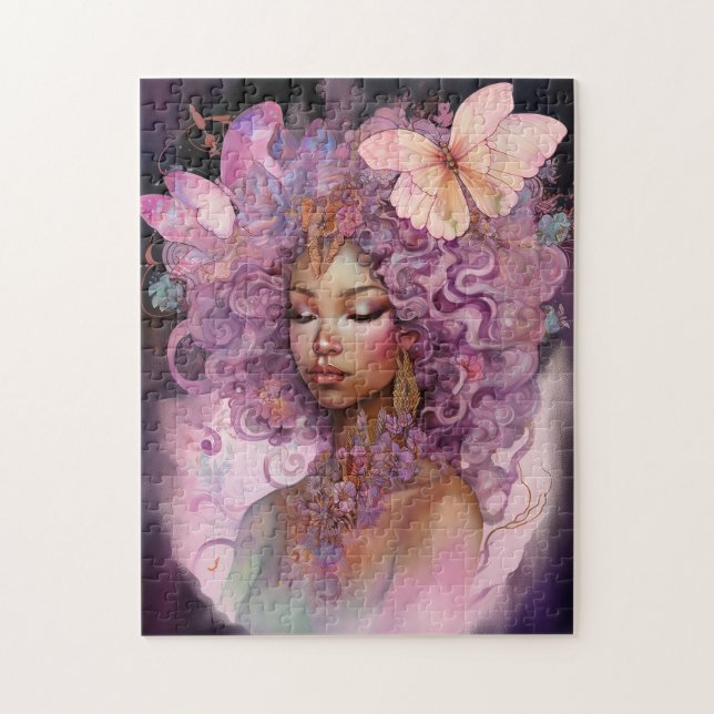 Black Goddess Pink Purple Fantasy Art Jigsaw Puzzle (Vertical)