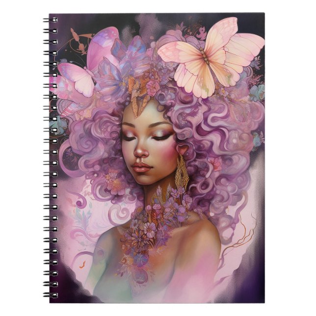 Black Goddess Pink Purple Fantasy Art Notebook (Front)