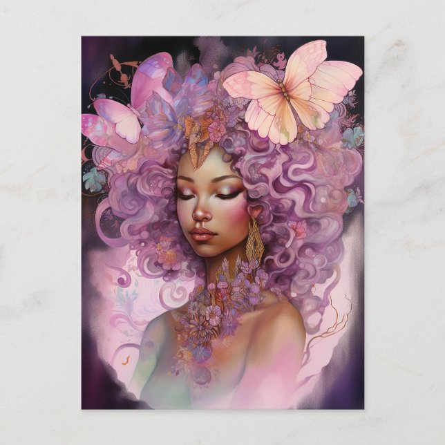 Black Goddess Pink Purple Fantasy Art Postcard (Front)