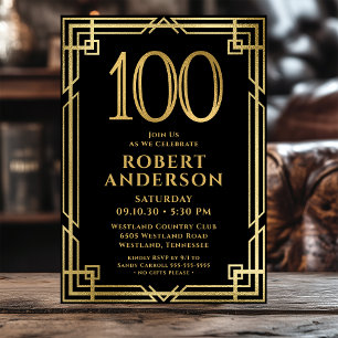 Black Gold 100th Birthday Photo  Invitation