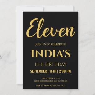 Black & Gold 11th Birthday  Invitation