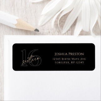 Black Gold 16th Birthday Return Address Label