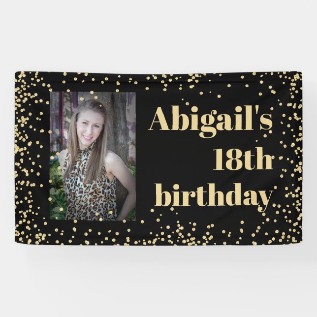 Black Gold 18th Birthday Party  Photo Banner (Horizontal)