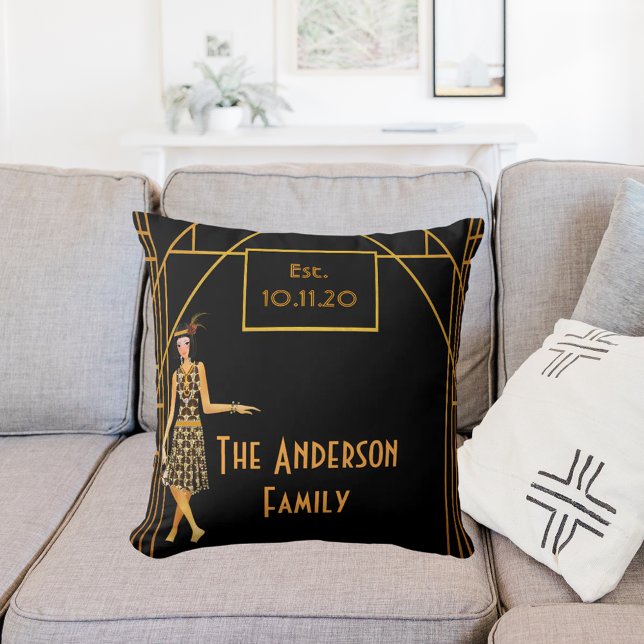 Black gold 1920 style art deco name cushion (Creator Uploaded)