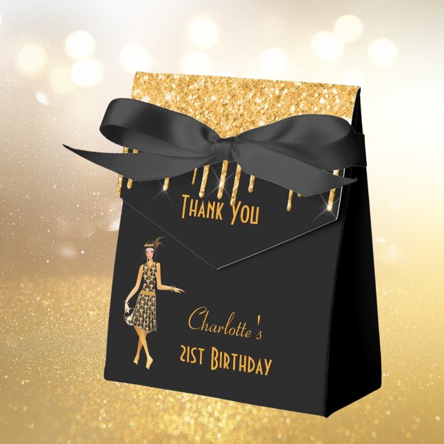 Black gold 1920's art deco glitter Gatsby birthday Favour Box (Creator Uploaded)