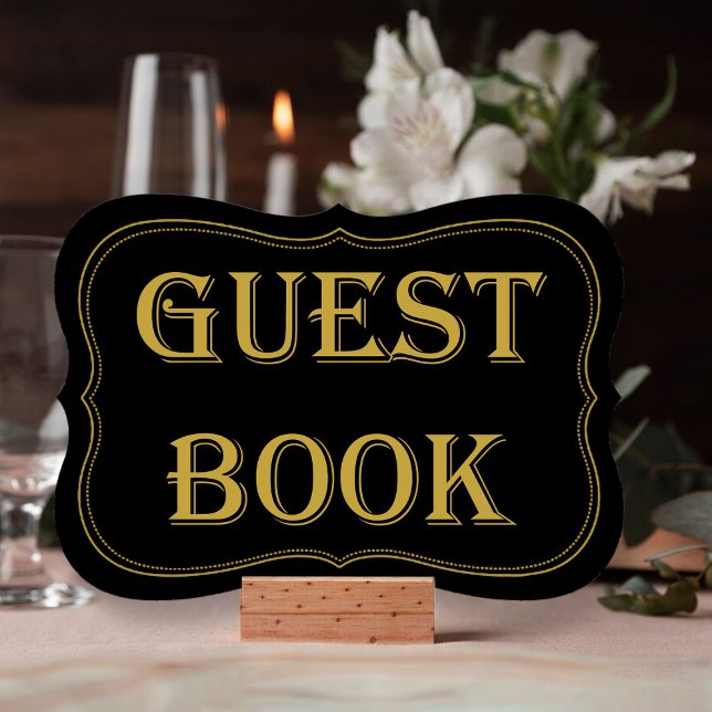 Black & Gold 1920's Gatsby Wedding Guest Book Sign Invitation (Creator Uploaded)