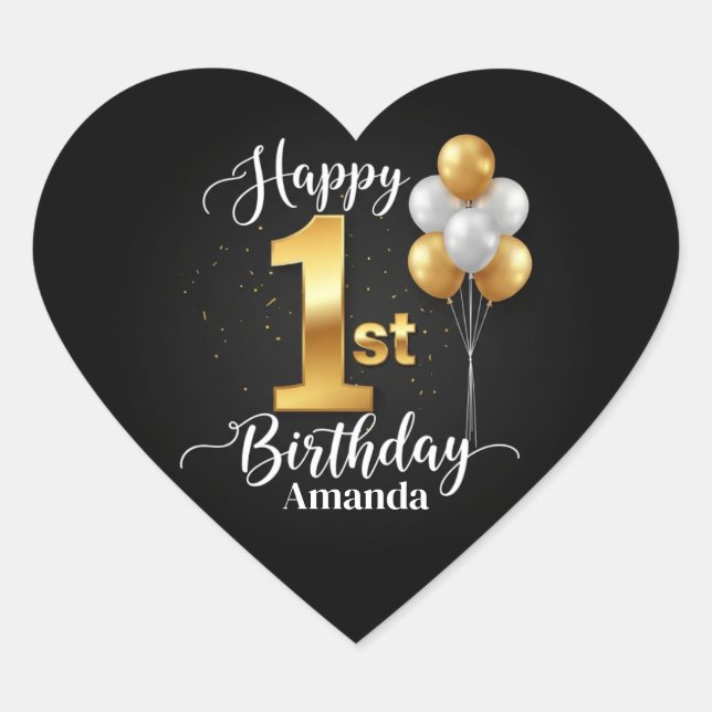 Black Gold 1st Birthday Sticker Sheet (Front)
