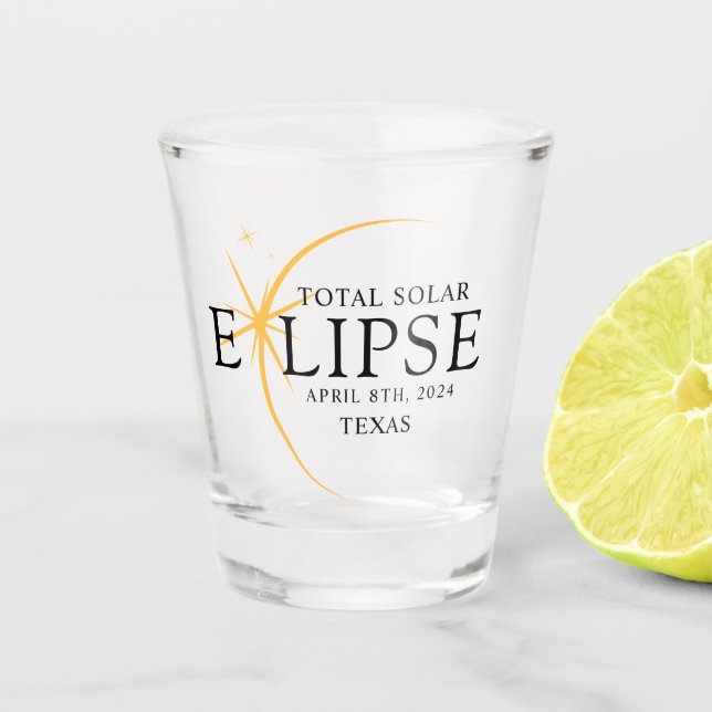 Black & Gold 2024 Custom State Total Solar Eclipse Shot Glass (Front)