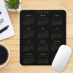 Black Gold 2024 Full Year Calendar Home Office Mouse Mat<br><div class="desc">Custom,  beautiful elegant faux gold script typography on black,  yearly 2024 full year calendar,  dust and stain resistant mousepad with non-slip back,  for home and office. Makes a great custom gift for friends,  family,  peers,  co-workers,  employee,  staff,  for holidays,  christmas,  new years.</div>