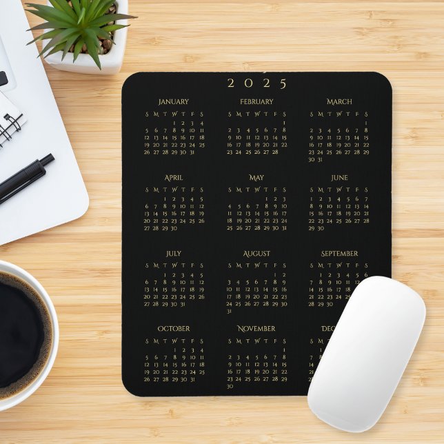 Black Gold 2025 Full Year Calendar Home Office Mouse Mat (Black Gold 2025 Full Year Calendar Home Office Mouse Pad)