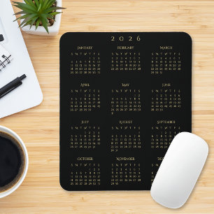 Black Gold 2026 Full Year Calendar Home Office Mouse Mat