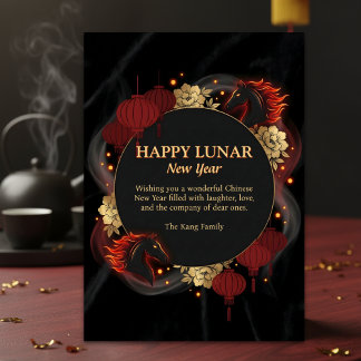 Black Gold 2026 Horse Chinese Lunar New Year Holiday Card