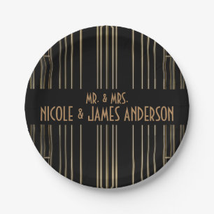 Black & Gold 20's Art Deco Gatsby Custom Wedding Paper Plate