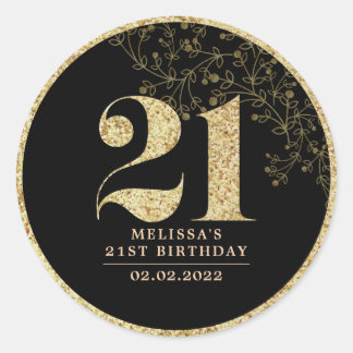 Black & Gold 21st Birthday Party Favour Sticker