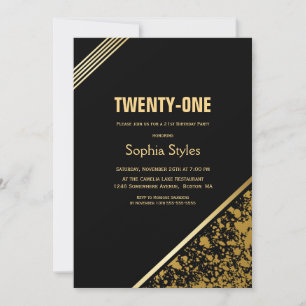 Black Gold 21st Birthday Party Invitation