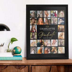 Black Gold 24 Photo Collage Graduation Poster
