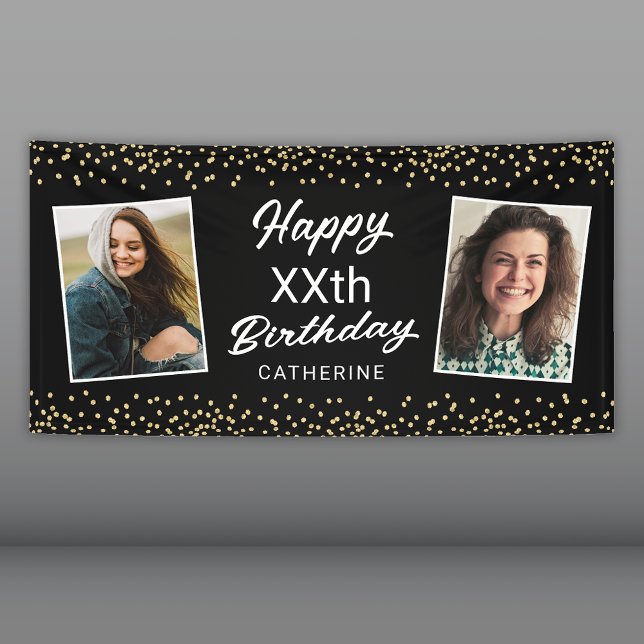 Black Gold 2 Photo Any Age Happy Birthday Banner (Creator Uploaded)