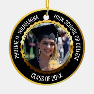 Black & Gold 2 Photo Graduation Class of 2021 Ceramic Tree Decoration