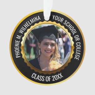 Black & Gold 2 Photo Graduation Class of 2024 Ornament