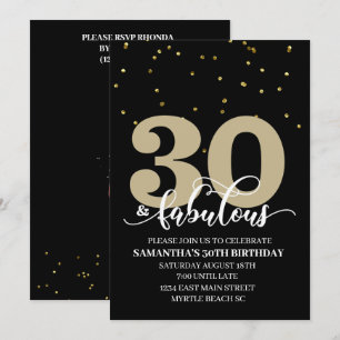 Black Gold 30 and Fabulous Birthday Party  Invitation