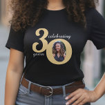 Black & Gold 30 Photo Thirty Years 30th Birthday T-Shirt<br><div class="desc">Black and gold happy birthday party shirt for a 50 year old.  Unisex design for women and for men.  Customise the age to suit your occasion and add a personal photograph of the recipient.  Great for a 50th anniversary or birthday party decoration for a fiftieth birthday bash.</div>