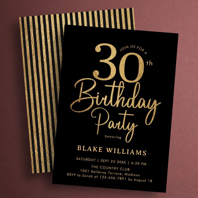 Black Gold 30th Birthday Invitation (Creator Uploaded)