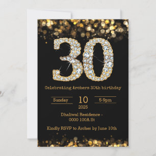 Black gold 30th birthday invitation
