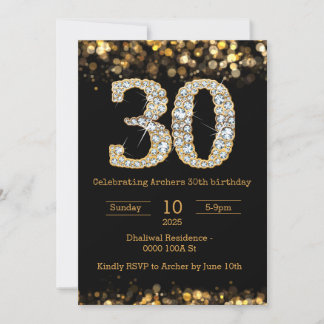 Black gold 30th birthday invitation