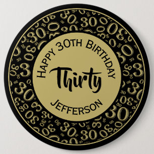 Black/Gold 30th Birthday Party Number 30 Pattern 6 Cm Round Badge