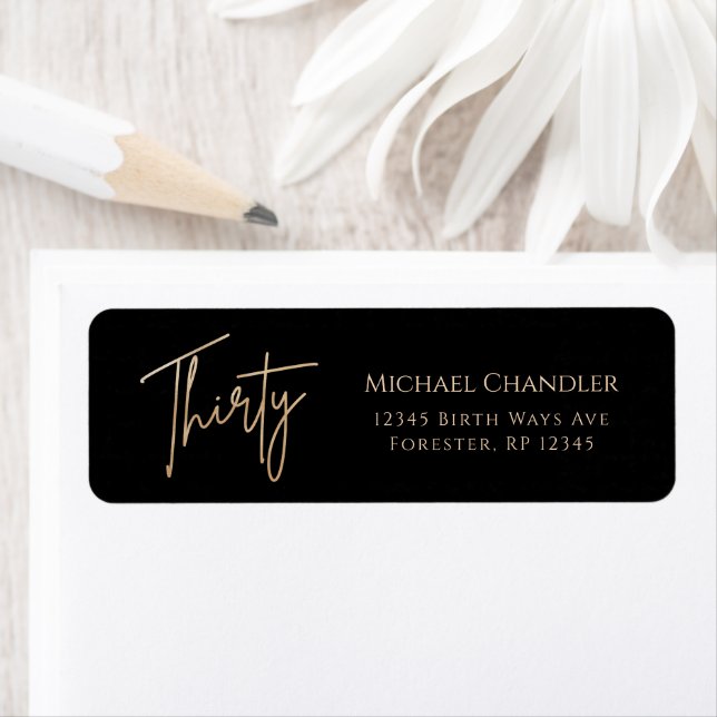 Black & Gold 30th Birthday Return Address Label (Insitu)