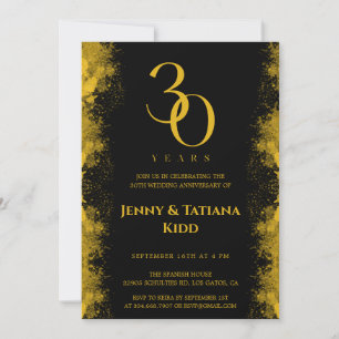 Black & Gold 30th Wedding Anniversary Invitation