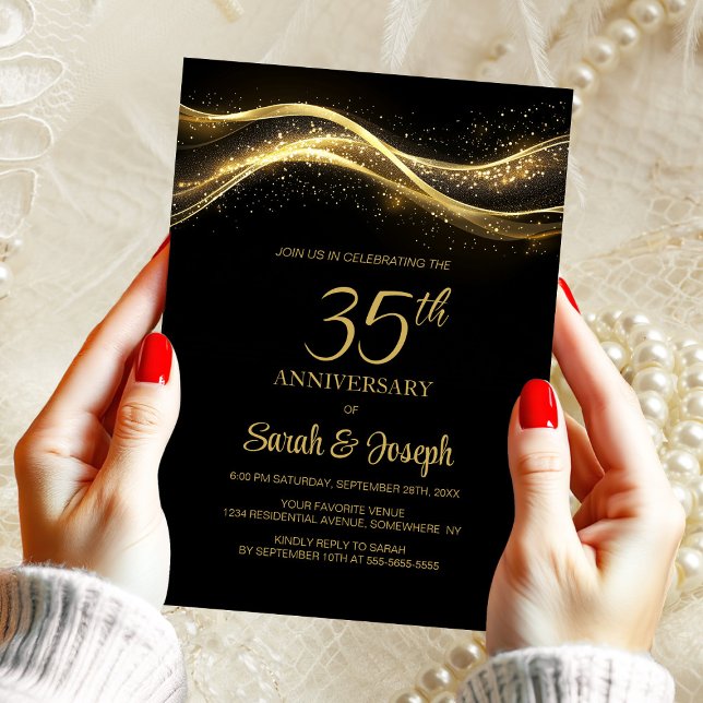 Black Gold 35th Wedding Anniversary Invitation (Creator Uploaded)