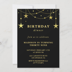 Black Gold 39th birthday invitations Stars