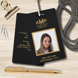 Black Gold 3 Letter Monogram Logo Employee ID Badge