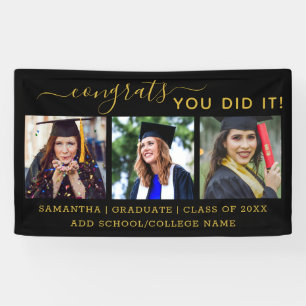 Black Gold 3 Photo Congrats Grad 2025 Graduation  Banner