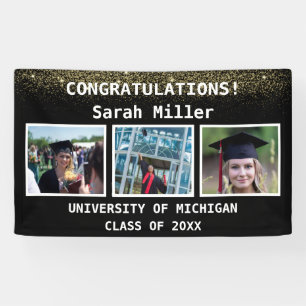 Black & Gold 3 Photo Graduation Class of 2024 Banner