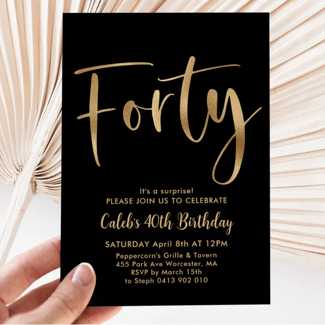 Black Gold 40th Birthday Mens Modern Invitation Zazzle