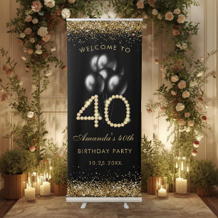 Black & Gold 40th Birthday Party Banner