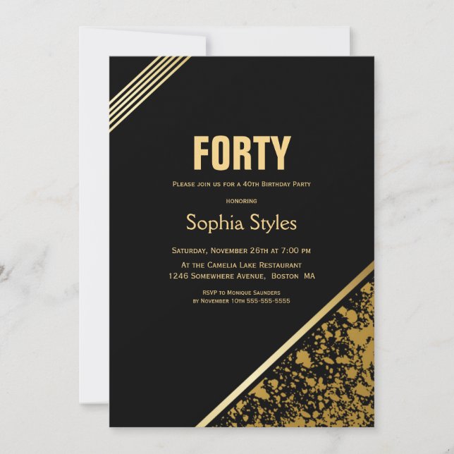 Black Gold 40th Birthday Party Invitation (Front)