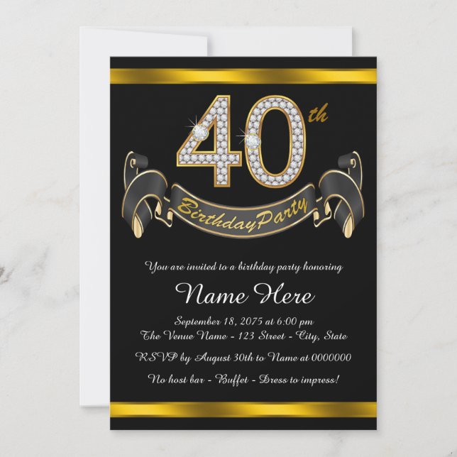 Black Gold 40th Birthday Party Invitation (Front)