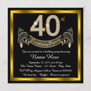 Black Gold 40th Birthday Party Invitation