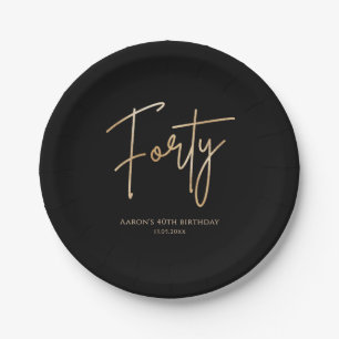 Black & Gold 40th Birthday Party Paper Plates