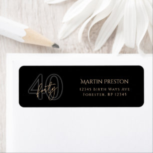 Black Gold 40th Birthday Return Address Label