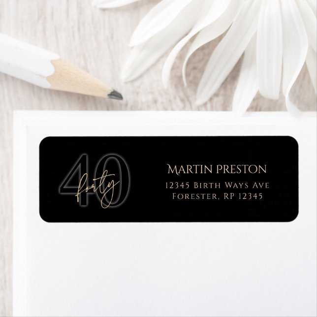 Black Gold 40th Birthday Return Address Label (Insitu)