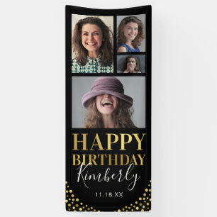 Black Gold 4 Photo Birthday Door Banner