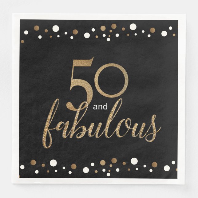 Black Gold 50 and fabulous 50th birthday Napkin (Front)