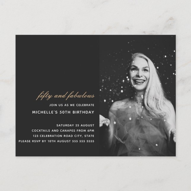 Black Gold 50 and Fabulous Art Deco Photo 50th Postcard (Front)